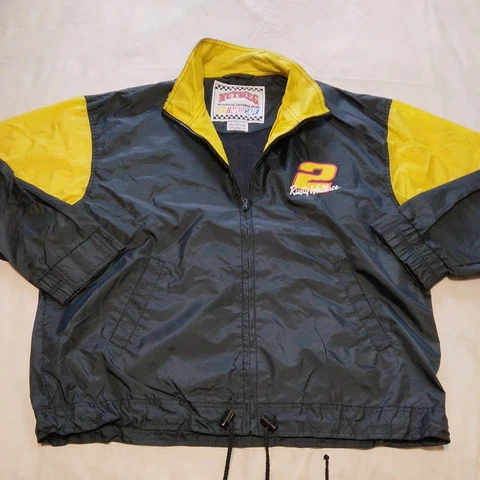 Vintage 1990s Y2K Rusty Wallace #2 NASCAR Racing NUTMEG Windbreaker Jacket L Cover