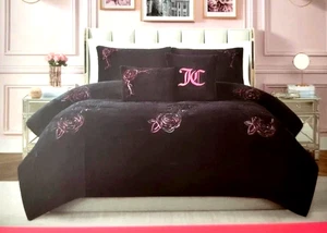 Juicy Couture KING 5pz Set di piumoni in pelliccia sintetica nera con fiori rosa rose - Foto 1 di 8