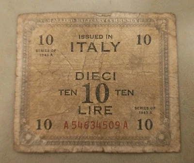1943 A Italy 10 Lire Note - Image 1 of 2
