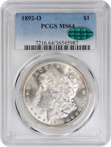 Dólar de plata Morgan 1892-O MS64 PCGS (CAC) - Imagen 1 de 4