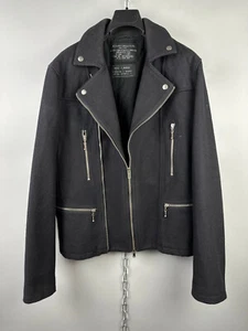 Allsaints Mens Wool Full Zip Black Grade Biker Motorcycle Jacket Size L - Picture 1 of 17