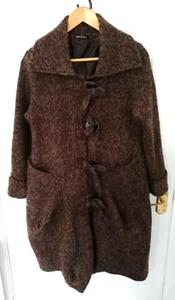 Made in Italy Size L Brown 60% Wool Chunky Lagenlook Coat Jacket Button Up - Picture 1 of 10