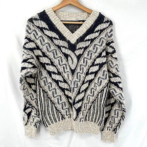 Vintage Crossings 80er 90er V-Ausschnitt eklektisch Opa Pullover Cosby Grobstrick M - Bild 1 von 10