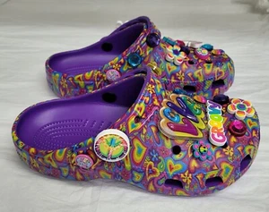 Lisa Frank CROCS Clogs Classic Neon Purple/Multi W Charms NEW IN BOX Womens SZ 6 - Picture 1 of 12