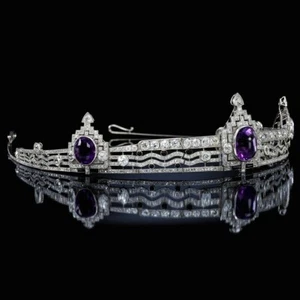 Tiara - 44ct Amethyst 35ct Natural Diamond 925 Sterling Silver Tiara - Picture 1 of 5