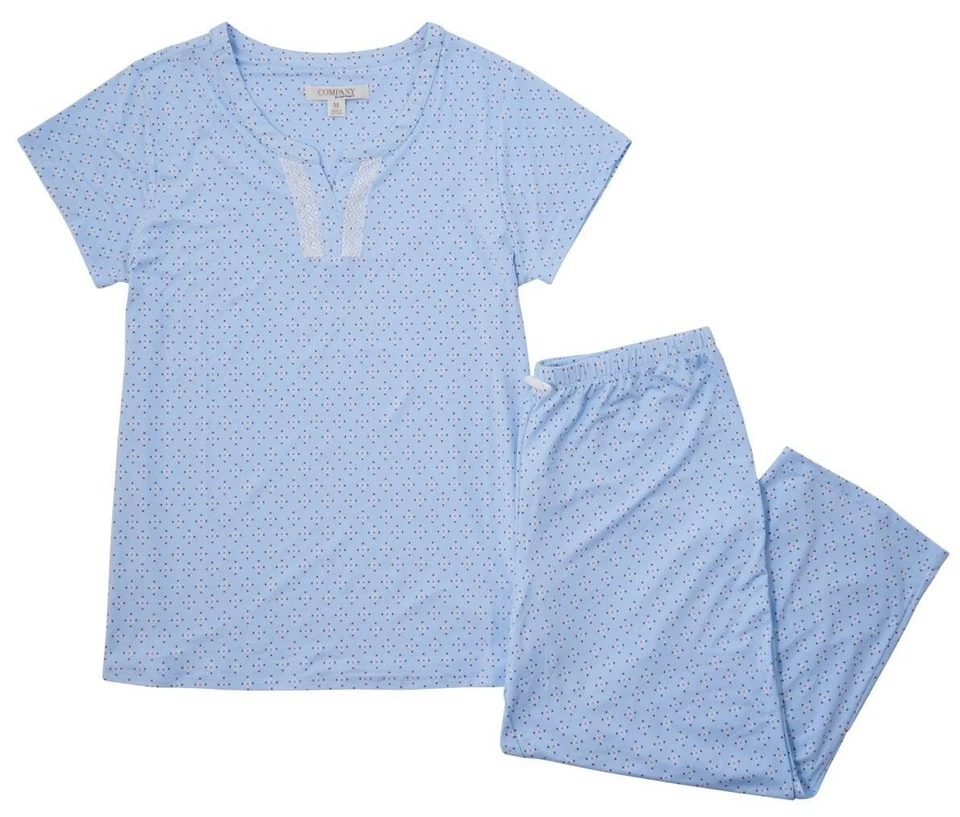 Nuevo con etiquetas $60 Ellen Tracy Azul Geométrico Suave 2 Piezas Top y Pantalones Capri Conjunto de Pijama Talla 2X Foto 1 de 1