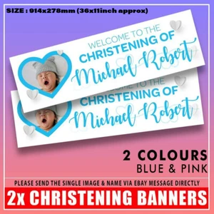 2x PERSONALISED CHRISTENING BAPTISM PHOTO BIRTHDAY BANNERS ANY NAME 36x11" - Picture 1 of 5