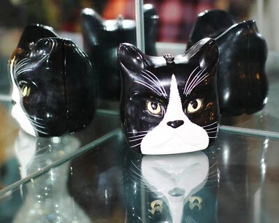 Timmy Woods GROUCHY MAD GRUMPY SCARY BLACK WHITE CRAZY CAT  MINAUDIERE PURSE BAG - Image 1 of 4