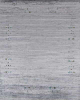 Gray Gabbeh Little Animal Bordered Area Rug 9'x10' Wool Hand-knotted Tribal Rug - Image 1 of 4