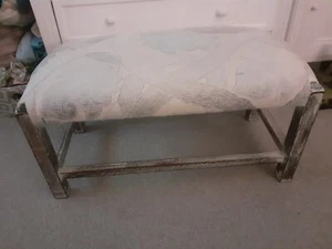 Vintage Shabby Chic Double Low Footstool Low Stool grey fabric top, foot rest - Picture 1 of 18