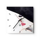 Horloge murale en verre 30x30cm Femme L?vres Chapeau �l�gance Wall Clock