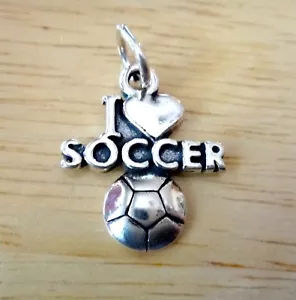 Sterling Silver 20x17mm I Love (Heart) Soccer /Ball Charm - Picture 1 of 6