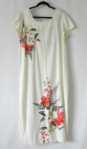 Maxi Vestido Iolani Hecho en Hawaii Manga Corta Marfil Rayón Floral Talla L - Imagen 1 de 9
