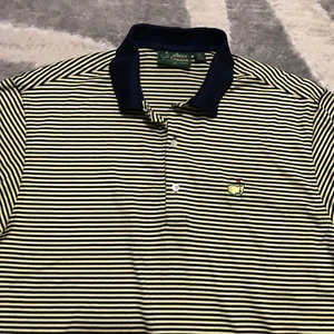 Amen Corner Masters Collection Golf Polo Shirt Yellow Blue Striped S/S Mens Med - Picture 1 of 9