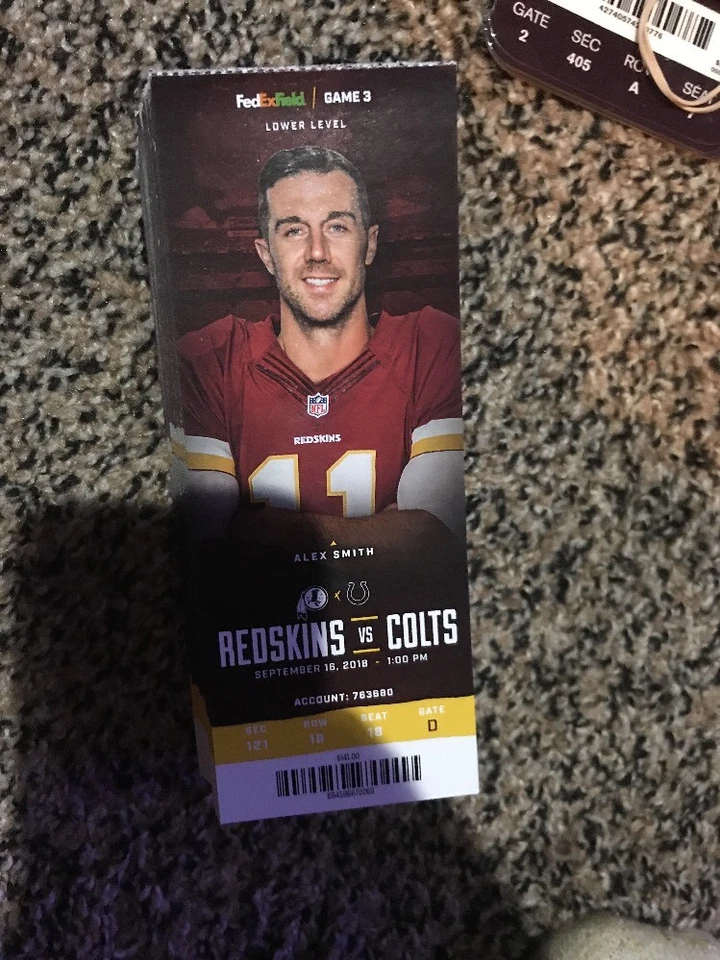 2018 WASHINGTON REDSKINS VS INDIANAPOLIS COLTS FOOTBALL TICKET STUB 9/16 - Image 1 of 1