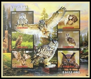 132.COMORES 2016 Imperf Sello S/S Aves, Águila Búhos .mnh - Imagen 1 de 1