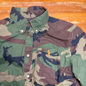 Ralph Lauren Oxford Camo Button Down Shirt Long Sleeve Cotton Pony Boys Large - Picture 1 of 6