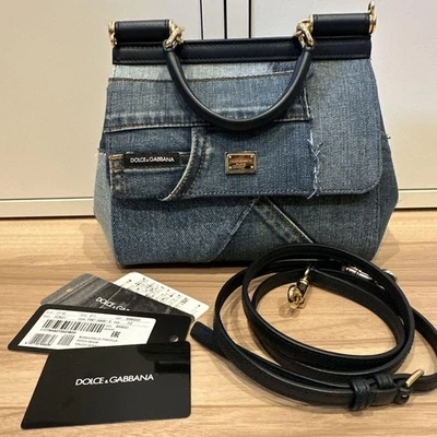 Bolso de Mano DOLCE & GABBANA Sicilia Denim 2 Vías Azul Estilo Remake Mujeres Foto 1 de 4