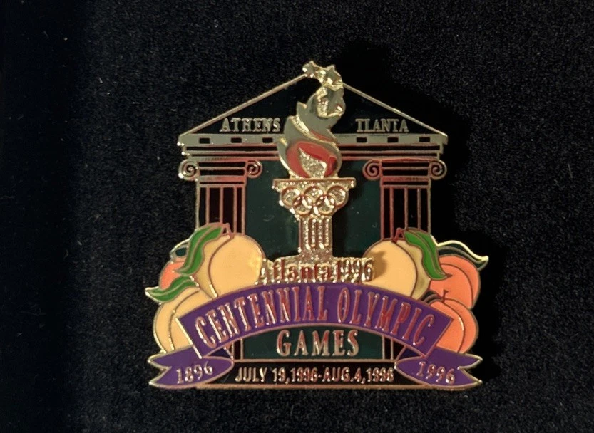 Atlanta 1996 Olympics Enamel Lapel Hat Pin Aminco Torch Gymnastics w Card Metal