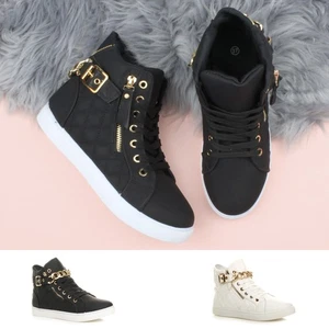 SNEAKERS DONNA SNEAKERS ALTE TRAPUNTATE CON LACCI PIATTI CATENA ORO MISURA - Foto 1 di 6