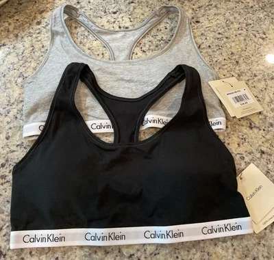 CALVIN KLEIN Womens Sz M Lightly Line Bralette Cotton Stretch Grey-Black NWT - Image 1 of 4