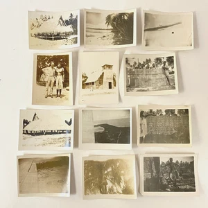 WWII Pacific Makin Island Photo Lot of 12 Taken by Serviceman Village Scenes Vtg - Picture 1 of 13