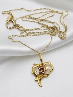 RGC Collar Pequeño Colgante Flor Rosa Tricolor Oro Colina Negra 10k 20" Foto 1 de 4