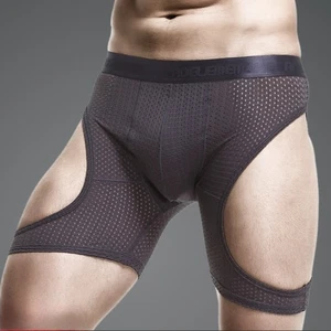 Men Mesh Long Leg Boxer Underwear Brief Shorts Cut Out Underpants Panties Sports - Picture 1 of 16