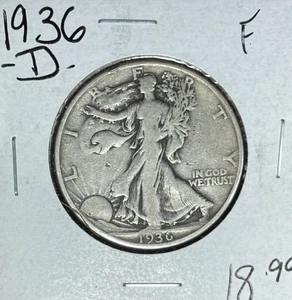 1936-D WALKING LIBERTY SILVER HALF DOLLAR~ FINE ~NICE COIN~ - Picture 1 of 2