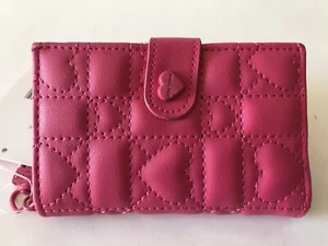 DAMEN FUSHIA BETSEY JOHNSON GESTEPPTE HERZEN KLEINES KARTENETUI DRUCKKNOPFVERSCHLUSS NEU MIT ETIKETT - Bild 1 von 7