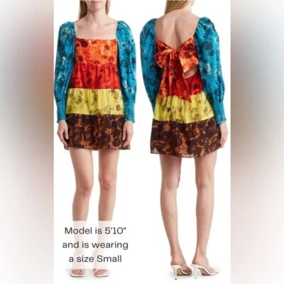 Minivestido Alice + Olivia Rowen Floral Otoño Manga Larga Algodón en Niveles Mediano Nuevo Foto 1 de 4