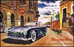 Mercedes Benz 300SL Panamericana Road Races Vintage Poster Print German Car Ad