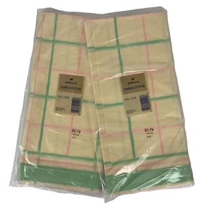 Hallmark Paper Tablecover Set Of 2 Pink Green Plaid 54x102 Vintage Party Picnic - Picture 1 of 3