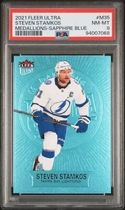 2021-22 Fleer Ultra Steven Stamkos #M35 Medallions Sapphire Blue /25 PSA 8 - Picture 1 of 2