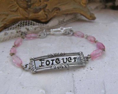 Pulsera estilo vintage ID Forever plata estaño rosa cuentas de vidrio cierre corazón Foto 1 de 4