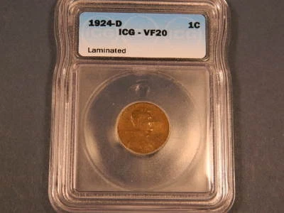 1924-D  CENT, SEMI KEY, SLABBED, CERTIFIED, ICG V20 LAMINATED  KEY COIN    - Image 1 of 3