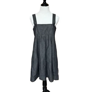 Mini Vestido Theory Talla 8 Gris Babydoll Algodón Lino Botón Correa Bolsillos - Imagen 1 de 17