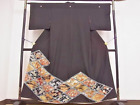 Japanesekimono TOMESODE/ Silk BLACK /Date tightening&amp; kimono Hanger/4items