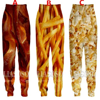 3D Print Casual trousers Men Women Sweatpants Jogging Pants Bacon Burger chips - Image 1 of 4