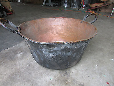 Antique Large Mexican Copper Bowl-Old Cazo-Rustic-Primitive-25Wx12D-HUGE-Beauty • 649£
