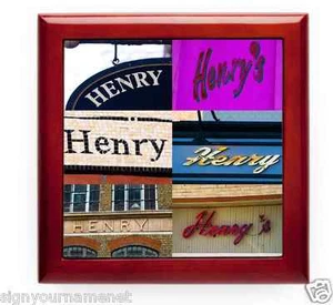 Personalized Keepsake Box featuring the name HENRY in photos of signs - Picture 1 of 1