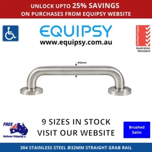 Safety Wall Grab Rail Bar Brushed Satin Concealed Flange 5 Sizes 32mm AS1428.1 - Picture 1 of 4