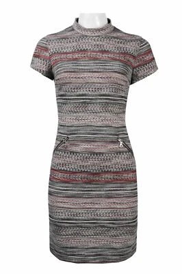 Vestido de día tejido cuello alto Madison Leigh talla 16 rojo gris a rayas nuevo con etiquetas $89 Foto 1 de 3