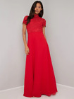 Bnwt Chi Chi Jane Red Lace Bodice Short Sleeved Long Evening Prom Dress Size 8