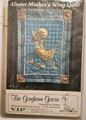 New Under Mothers Wing Gingham Goose Baby Quilt Pattern Machine Appliquéd  - Image 1 of 2