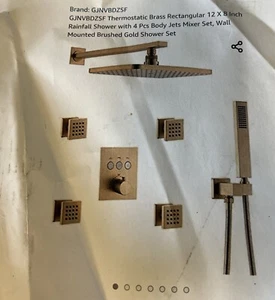 Thermostatic Brass Gold finish Rectangular 12 x 8 Inch Rainfall Shower open box - Picture 1 of 2