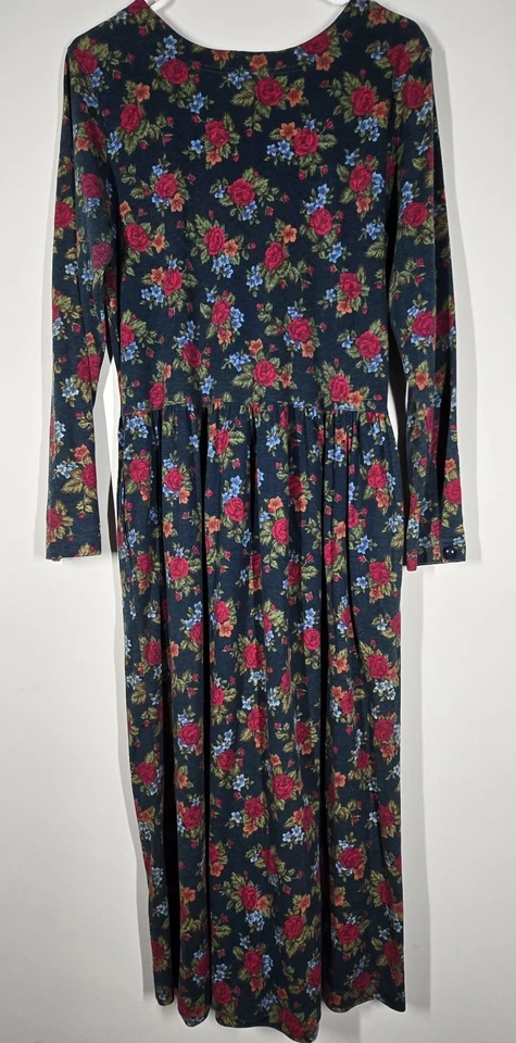 Lands End 女式复古 90 年代长裙玫瑰花园花卉口袋 Cottagecore M — 第 1/4 张图片