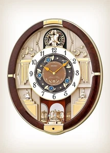 Seiko Melodies in Motion Wall Clock - Golden Trumpets Seiko QXM289B NEW IN BOX - Picture 1 of 9