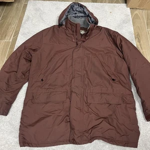 LL Bean Jacket Mens XL Tall Burgundy Hooded Parka Full Zip Fleece Lined Pockets - Picture 1 of 8