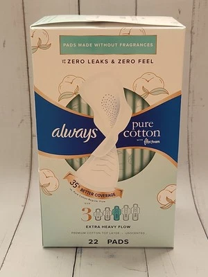Always Pure Cotton Feminine Pads, Size 3, Extra Heavy Flow, Unscented, 22 Pads  - Image 1 of 3